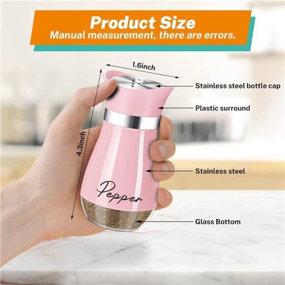 Pink Glass Salt and Pepper Shakers Set 4oz Stainless Steel Lid Farmhouse Kitchen - Picture 6 of 7